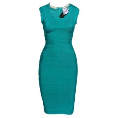 Herve Leger Jade Green Sleeveless Scoop Neck Bandage Dress XS