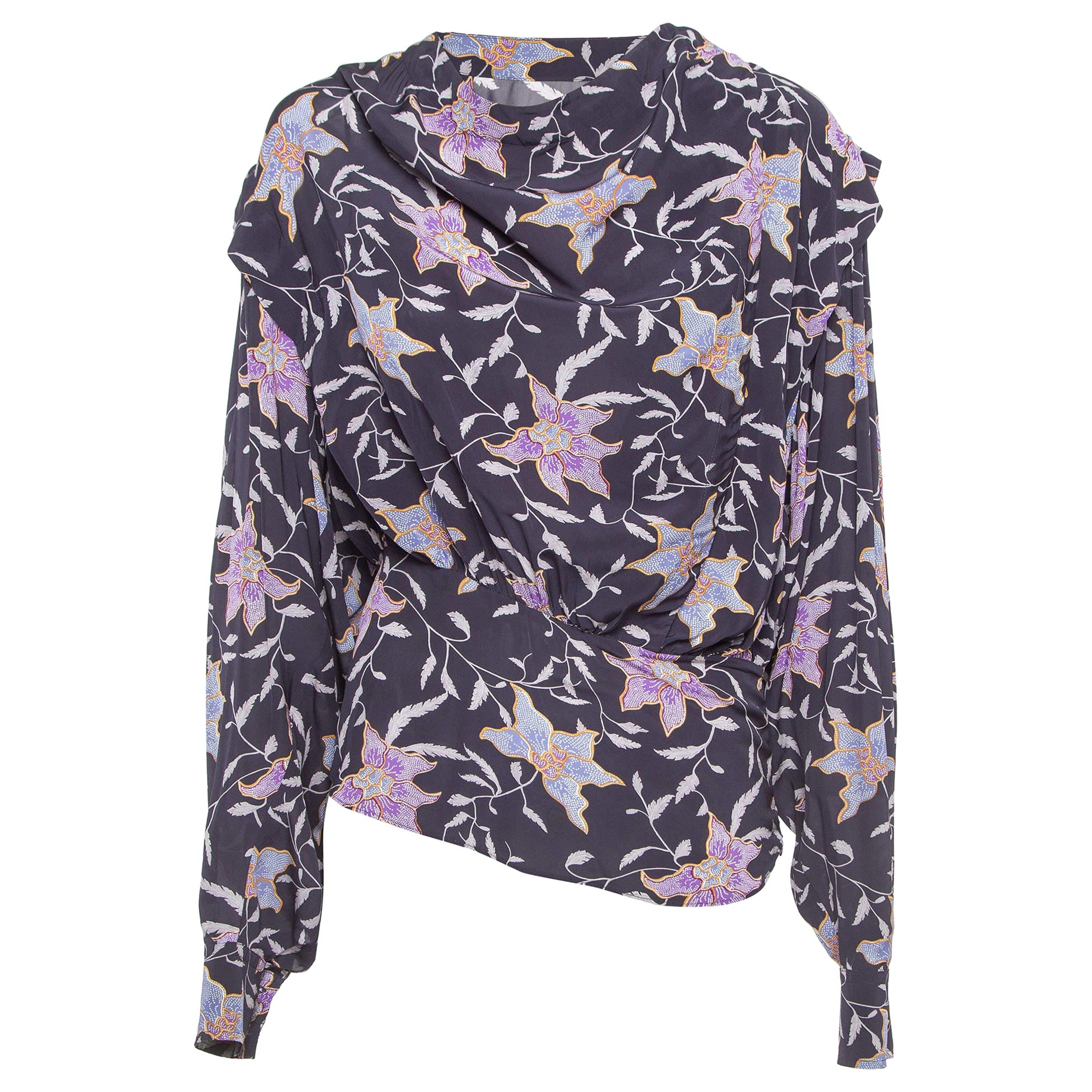Isabel Marant Etoile Floral Print Crepe Oxel Blouse S For Sale