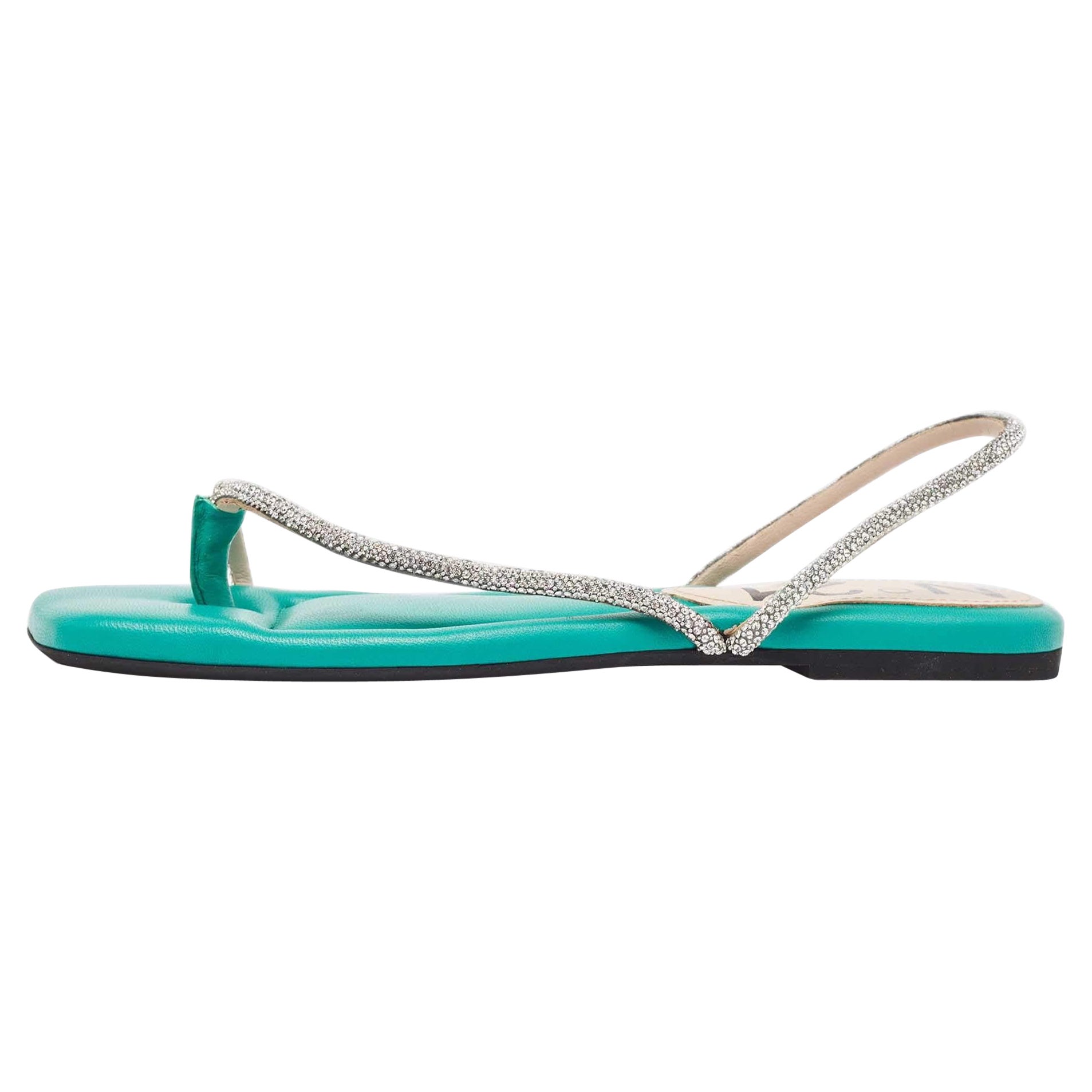 N21 Grüne Ledersandalen mit Kristallverzierung und Slingback Größe 38,5