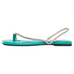 N21 Green Leather Crystal Embellished Slingback Sandals Size 38.5