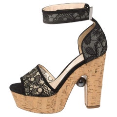 Nicholas Kirkwood Black Lace Maya Pearl Platform Ankle Strap Sandals Size 39.5