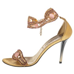 Loriblu Gold Tone Metal And Suede Embellished Ankle Cuff Sandals Size 39