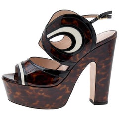 Nicholas Kirkwood Brown Marble Print Patent Leather Block Heel Size 36.5