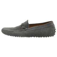 Tods Grey Suede Gommino Double T Driving Loafers Size 43