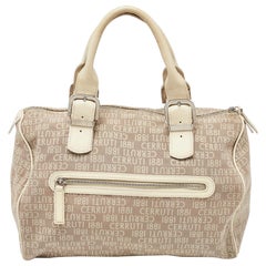Cerruti Beige Signature Canvas and Patent Leather Boston Bag