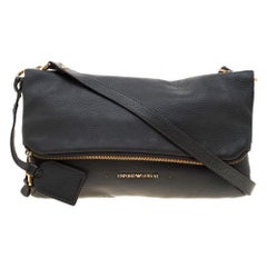 EMPORIO ARMANI Borsa a tracolla convertibile in pelle grigia con patta e zip