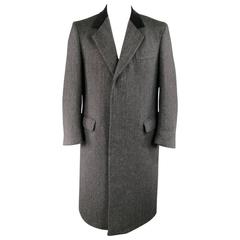 BARNEY'S NEW YORK 42 Manteau anthracite à chevrons en laine à col velours à patte cachée