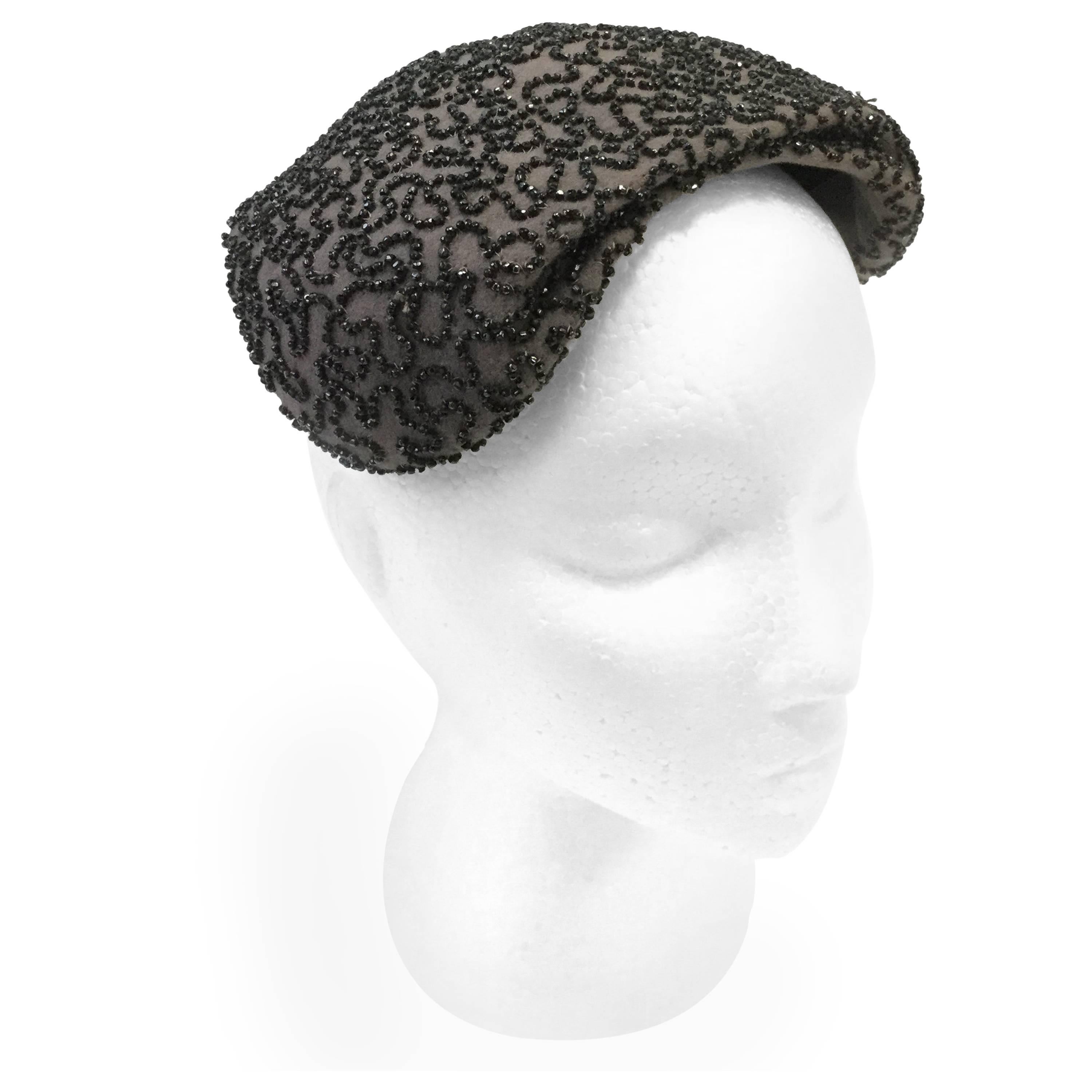 1950s Elegant Beaded Capulet Evening Hat For Sale