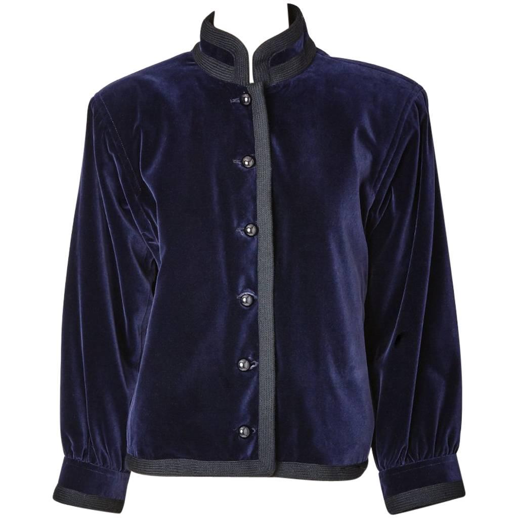 Yves Saint Laurent Midnight Blue Velvet Chinese Collection Jacket at ...