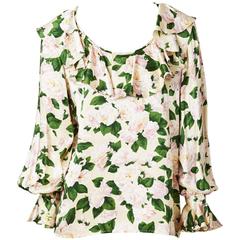 Yves Saint Laurent Cabbage Rose Pattern Silk Charmeuse Blouse