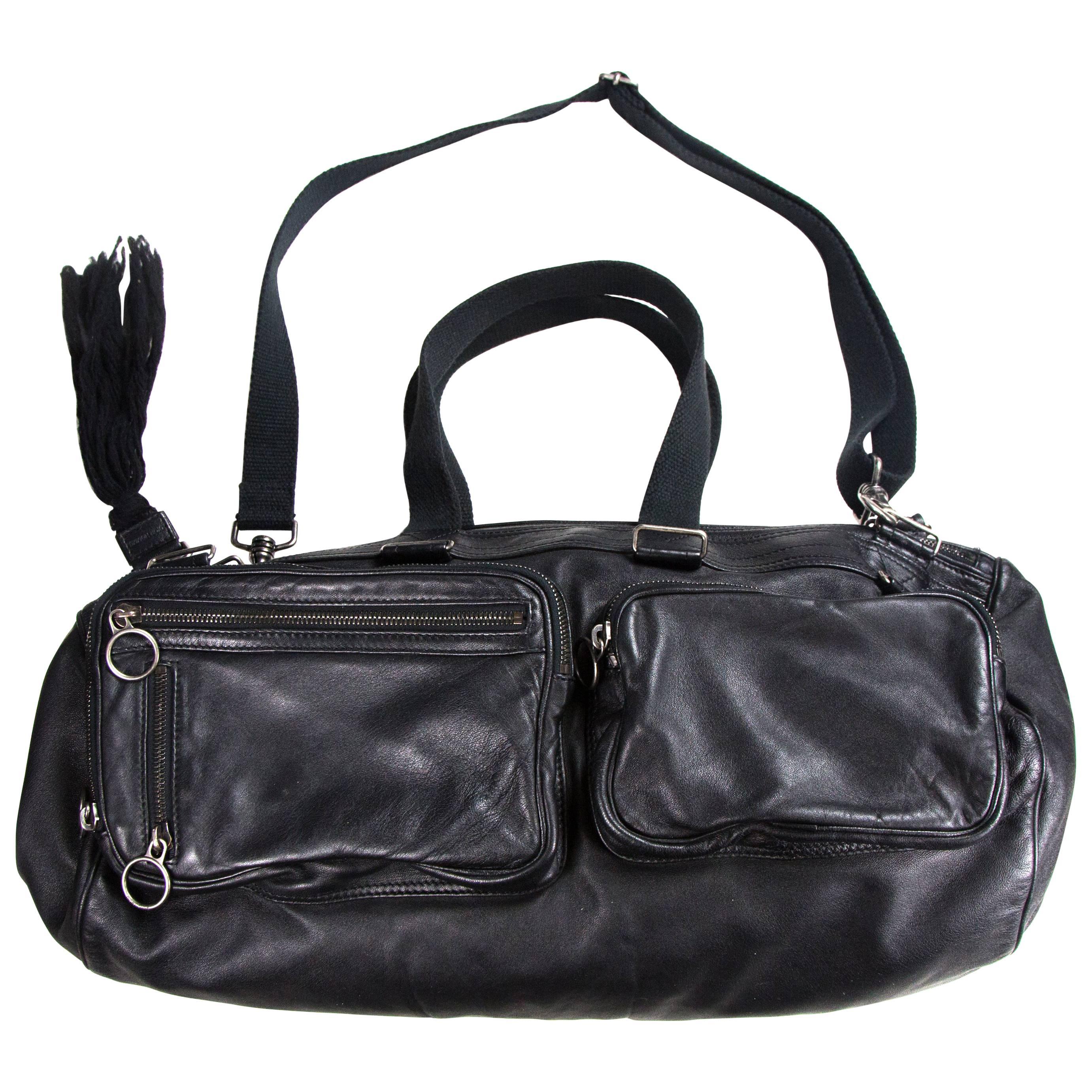 Dior Homme Duffle Leather Bag - Black Tassel Weekend Travel Gym Delville Hedi