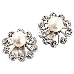 Chanel Vintage Crystal And Pearl Clip-on Earrings Chanel Vintage Crystal And Pearl Clip-on Earrings