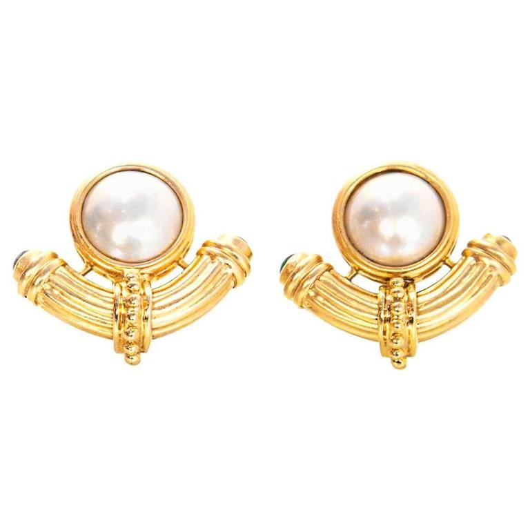 14k Yellow Gold Mabe Pearl Earrings For At 1stdibs 14k Yellow Gold Mabe Pearl Earrings For