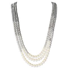 Chanel 2015 Pearl Ombre Necklace XL New Gradient Gray White Bead Multistrand CC