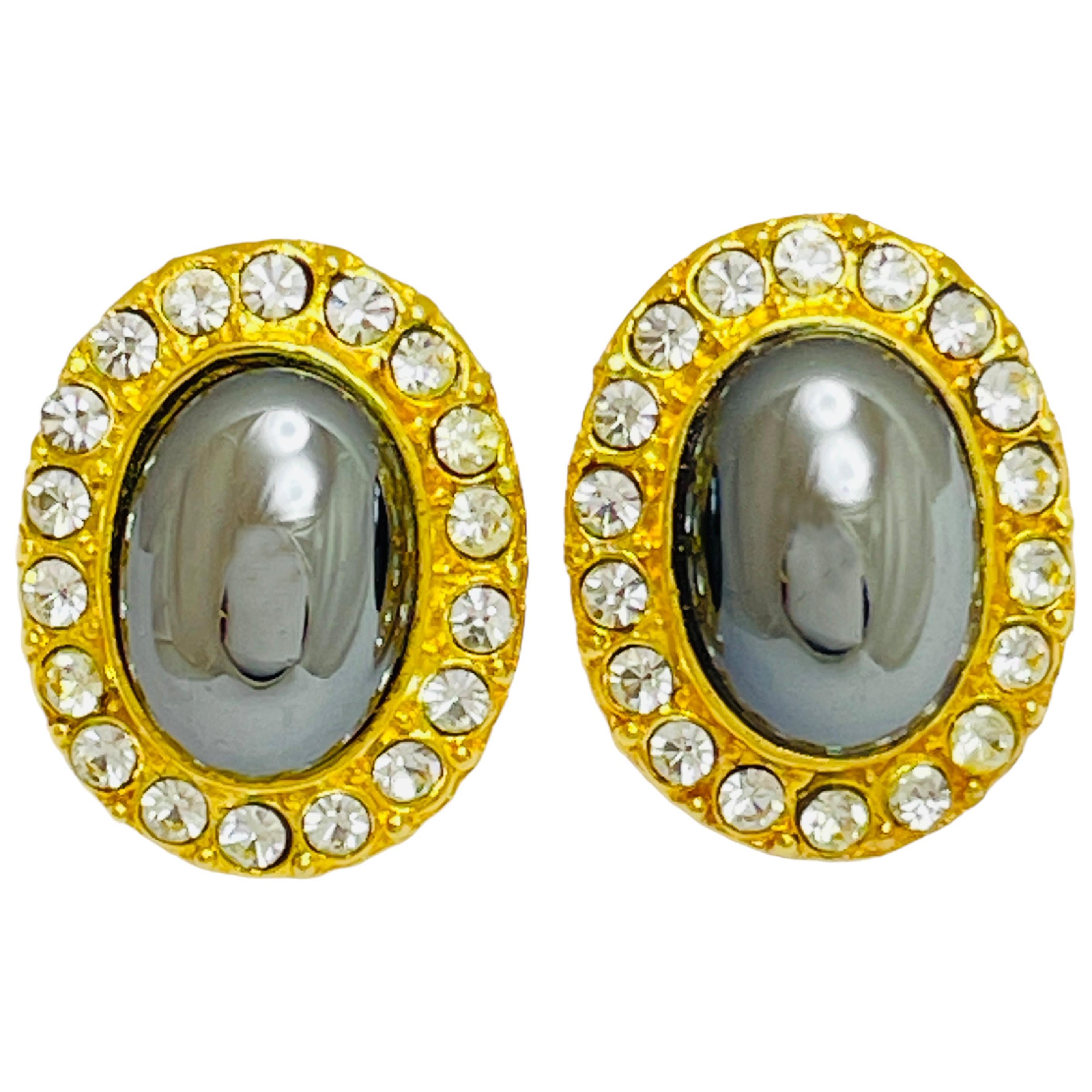 Vintage gold tone rhinestone designer clip on earrings