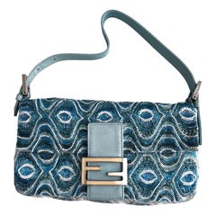 Vintage Fendi Blue wave pattern beaded baguette