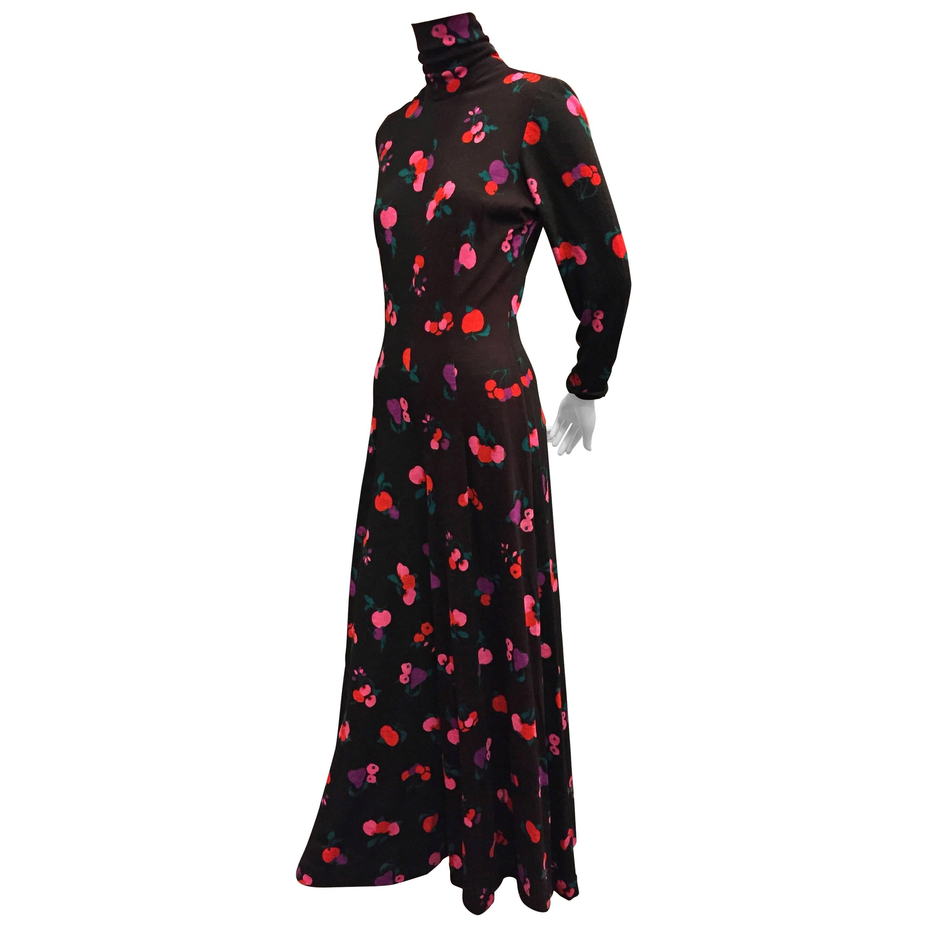 1970s Dorian Jersey Wide-Leg Jump Suit with Colorful Cherry Print