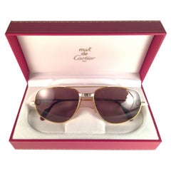 New Vintage Cartier Romance Santos 54MM France 18k Gold Plated Sunglasses