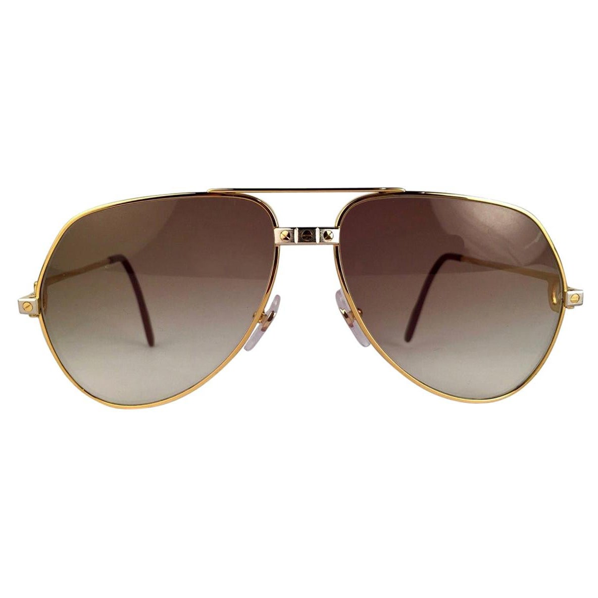 Vintage Cartier Santos Screws 56mm Heavy Plated Sunglasses France For Sale