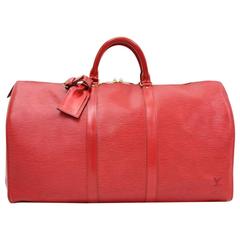 Vintage Louis Vuitton Keepall 50 Red Epi Leather Duffle Travel Bag