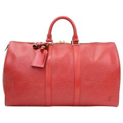 Retro Louis Vuitton Keepall 45 Red Epi Leather Travel Bag