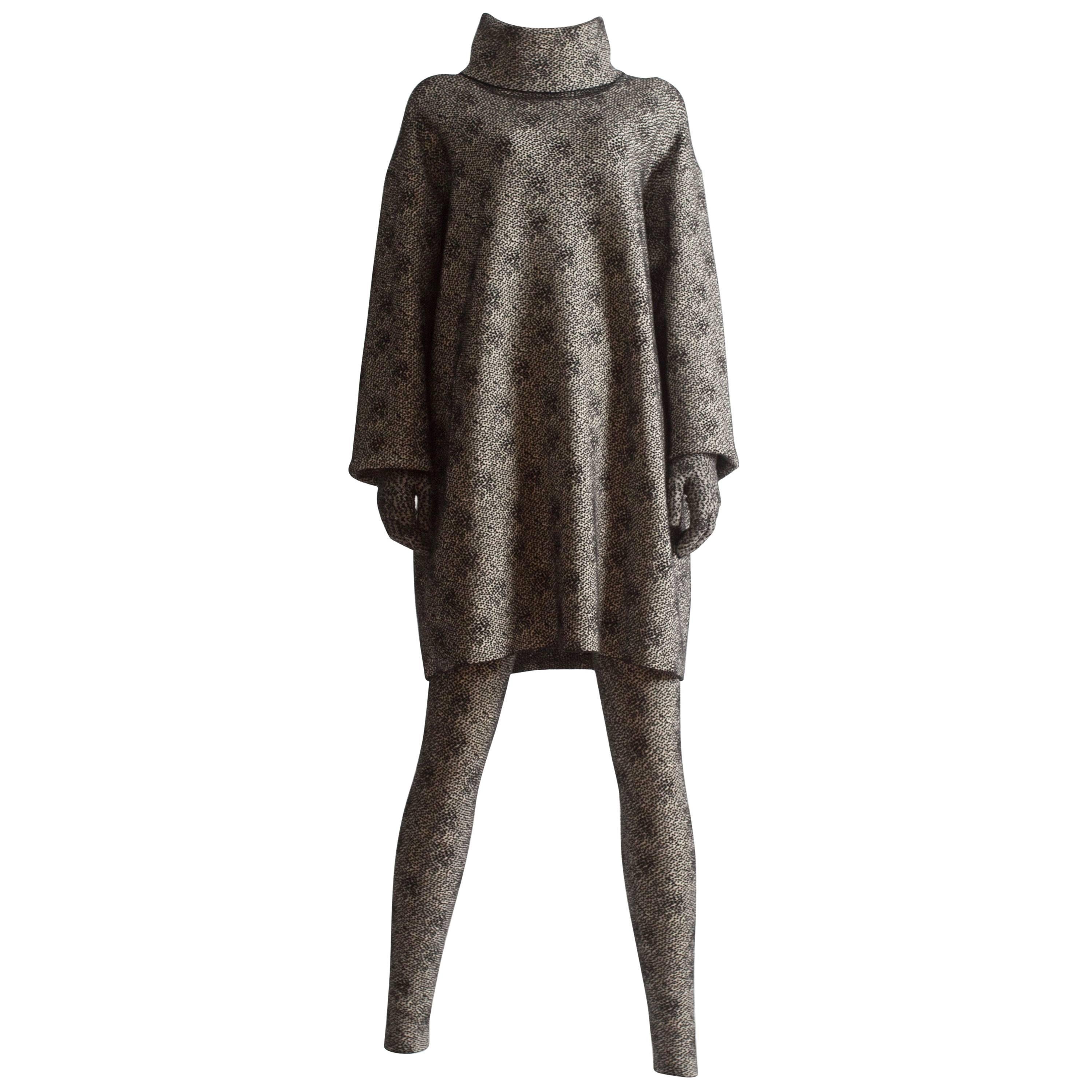 Alaia knitted sweater dress, leggings and gloves ensemble 