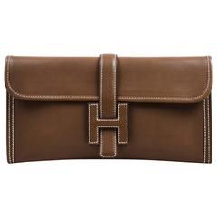 Hermes Etoupe Swift Leather Constrast Stitch "Jige Elan" Clutch Bag 11