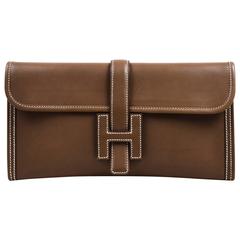 Hermes Etoupe Swift Leather Constrast Stitch "Jige Elan" Clutch Bag