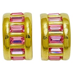 NOLAN MILLER Vintage gold pink baguette crystals designer pierced earrings