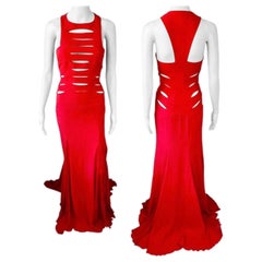 Versace F/W 2004 Runway Cutout Detail Red Evening Dress Gown