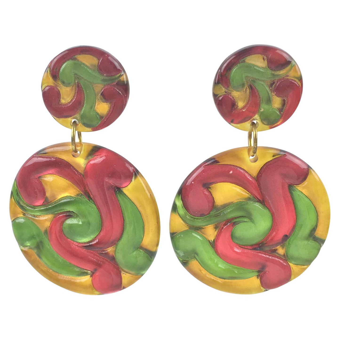 Pendientes de clip con disco colgante de lucita multicolor en venta