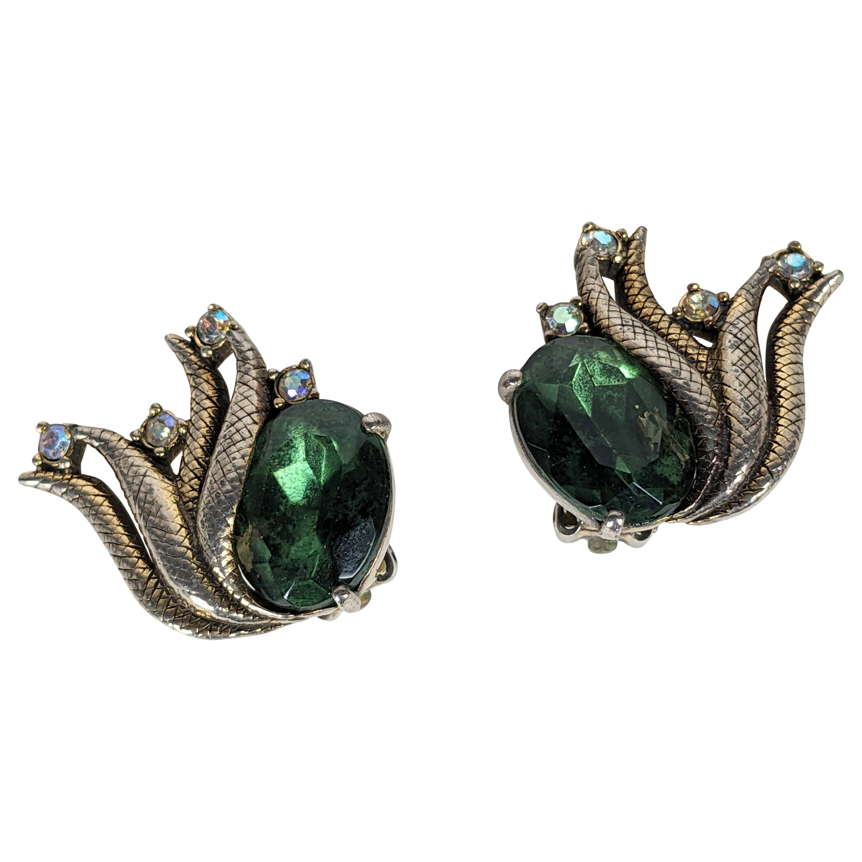 Schiaparelli Crystal and Aurora Wing Earclips