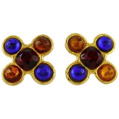 Yves Saint Laurent YSL Rive Gauche Vintage Jewelled Cross Clip-On Earrings 3