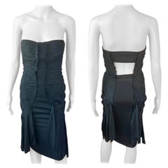 Tom Ford for Gucci S/S 2004 Runway Bustier découpé dans le dos à franges et en soie noire