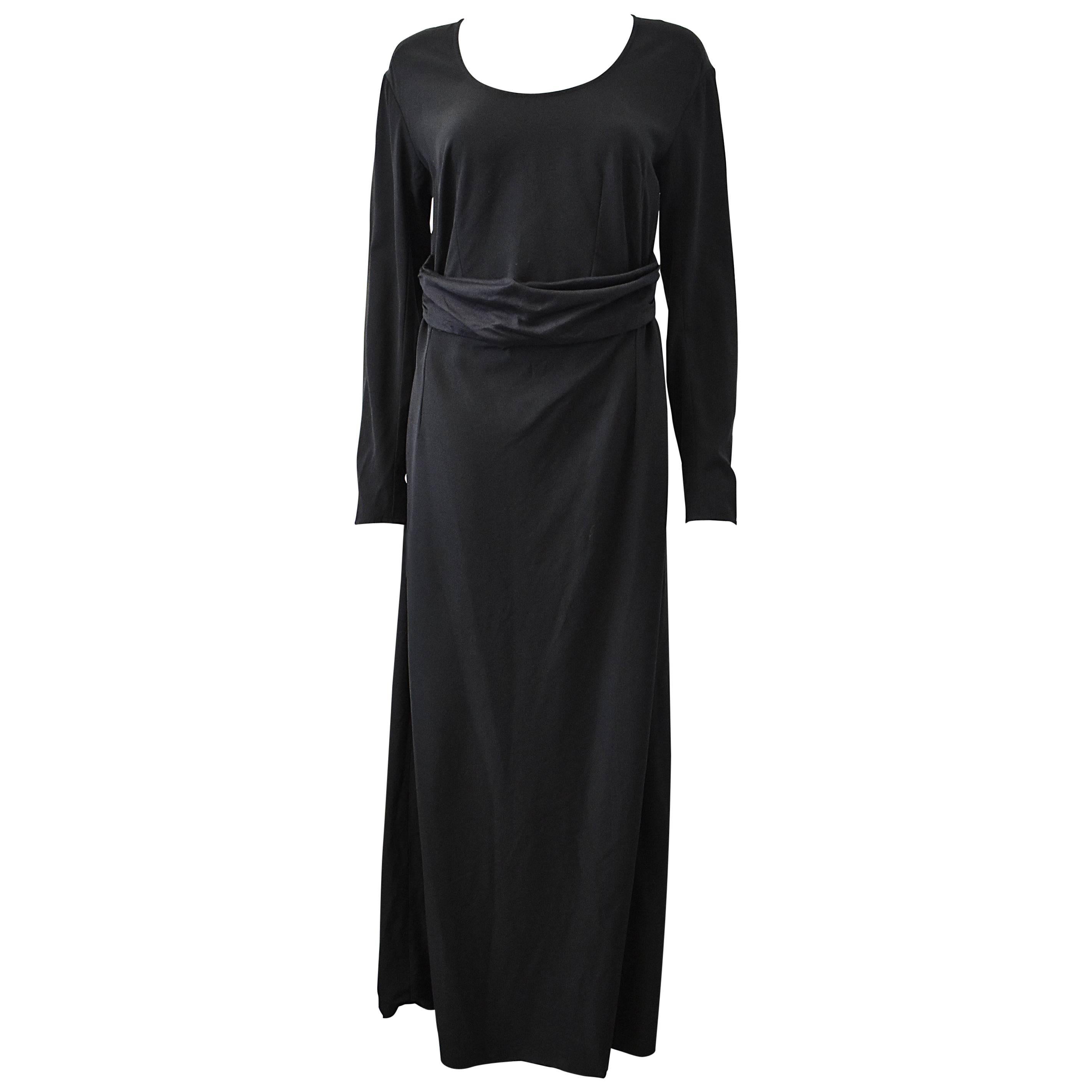Dries Van Noten Black Long Dress With Open Drape Waist For Sale