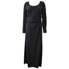 Dries Van Noten Black Long Dress With Open Drape Waist