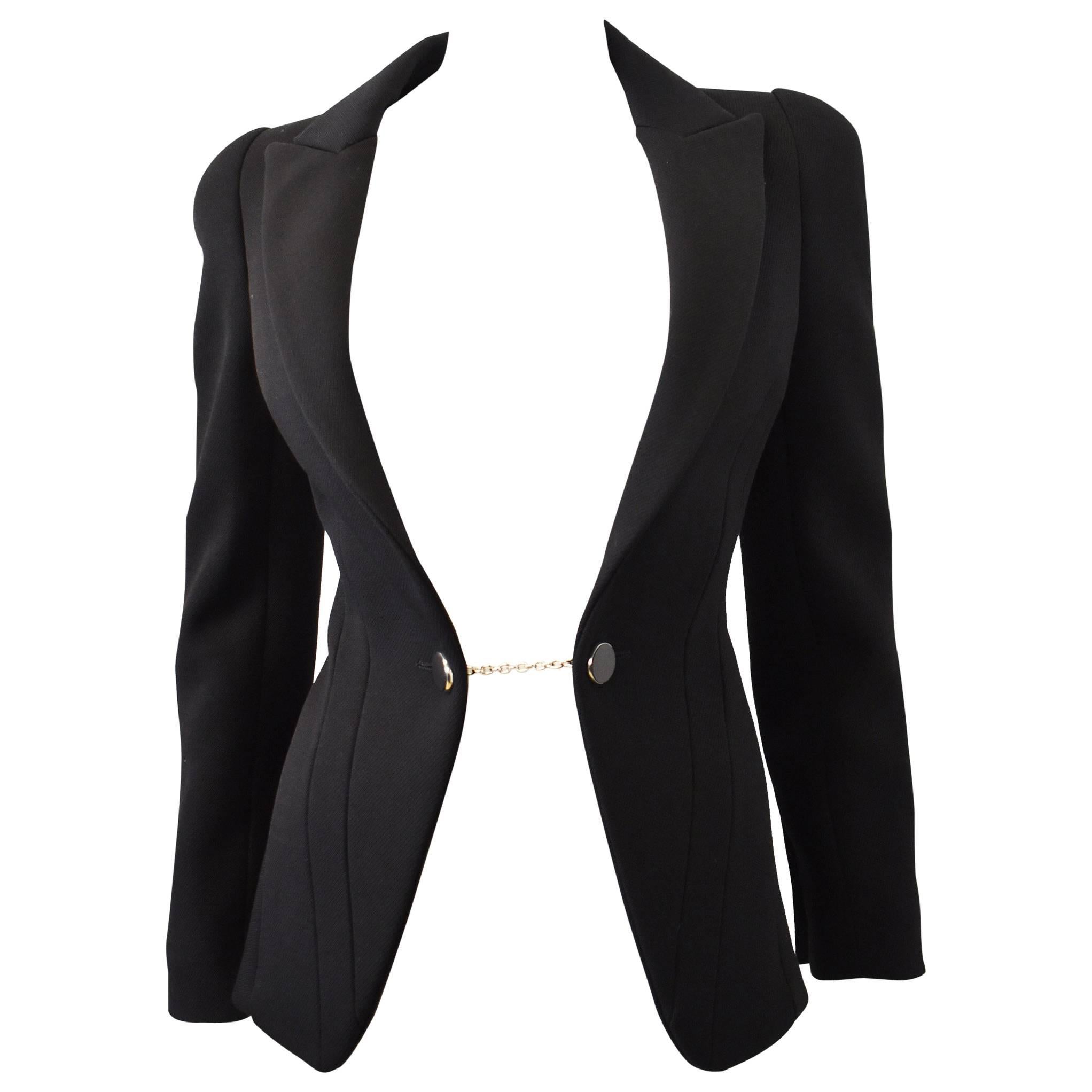 Alexander McQueen Black Fitted Jacket with ‘Cufflink’ Metal Fastening For Sale