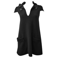 Alexander Wang Black Mini Dress with Cap Sleeves and Ruffle Collar