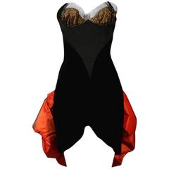 Yves Saint Laurent Black Velvet & Orange Taffeta Dress