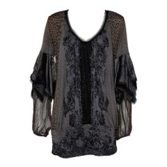 Class by Roberto Cavalli Jersey Gris Estampado Sobrepuesto Manga Detallada Top L