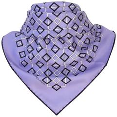 Herems Silk Scarf Geometric Patterns Purple White Black 67 cm