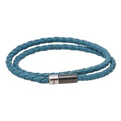 Ermenegildo Zegna Blue Woven Leather Double Wrap Bracelet