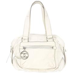 Chanel Cream Leather Bowler Bag w/ CC Zipper Pull