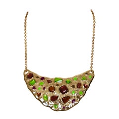 1980's YVES SAINT LAURENT faceted crystal and enamel bib necklace