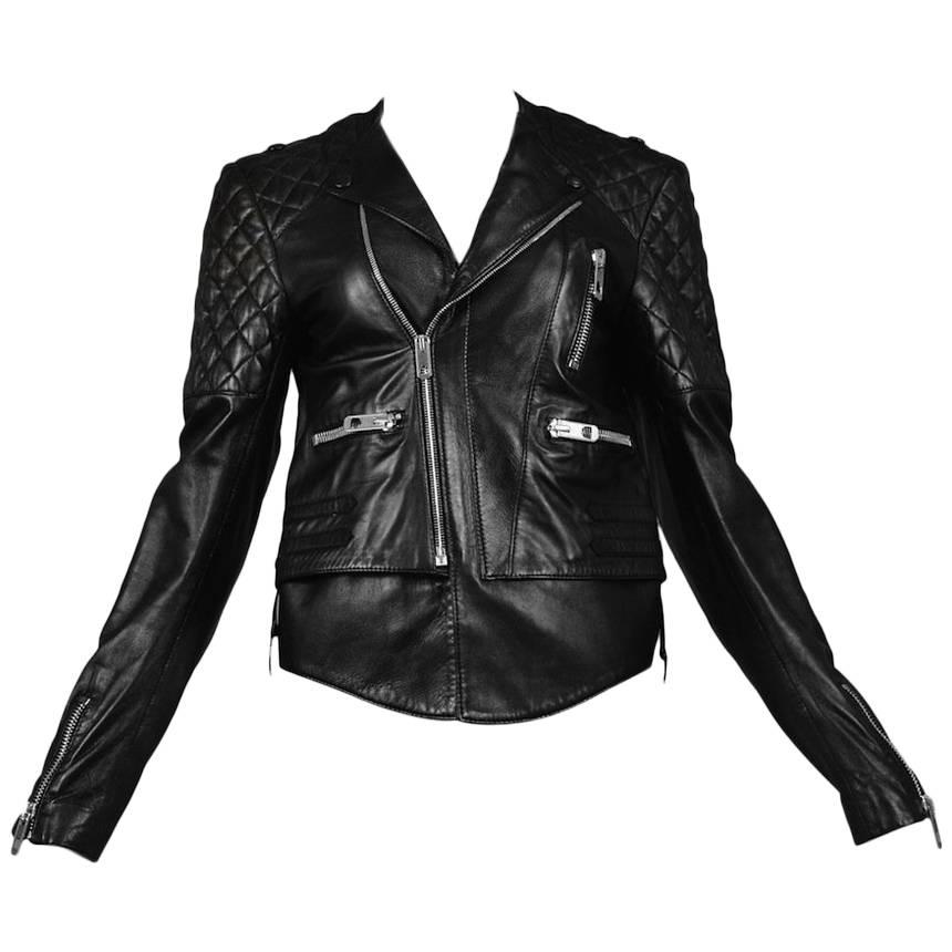 Balenciaga Black Quilted Leather Moto Jacket