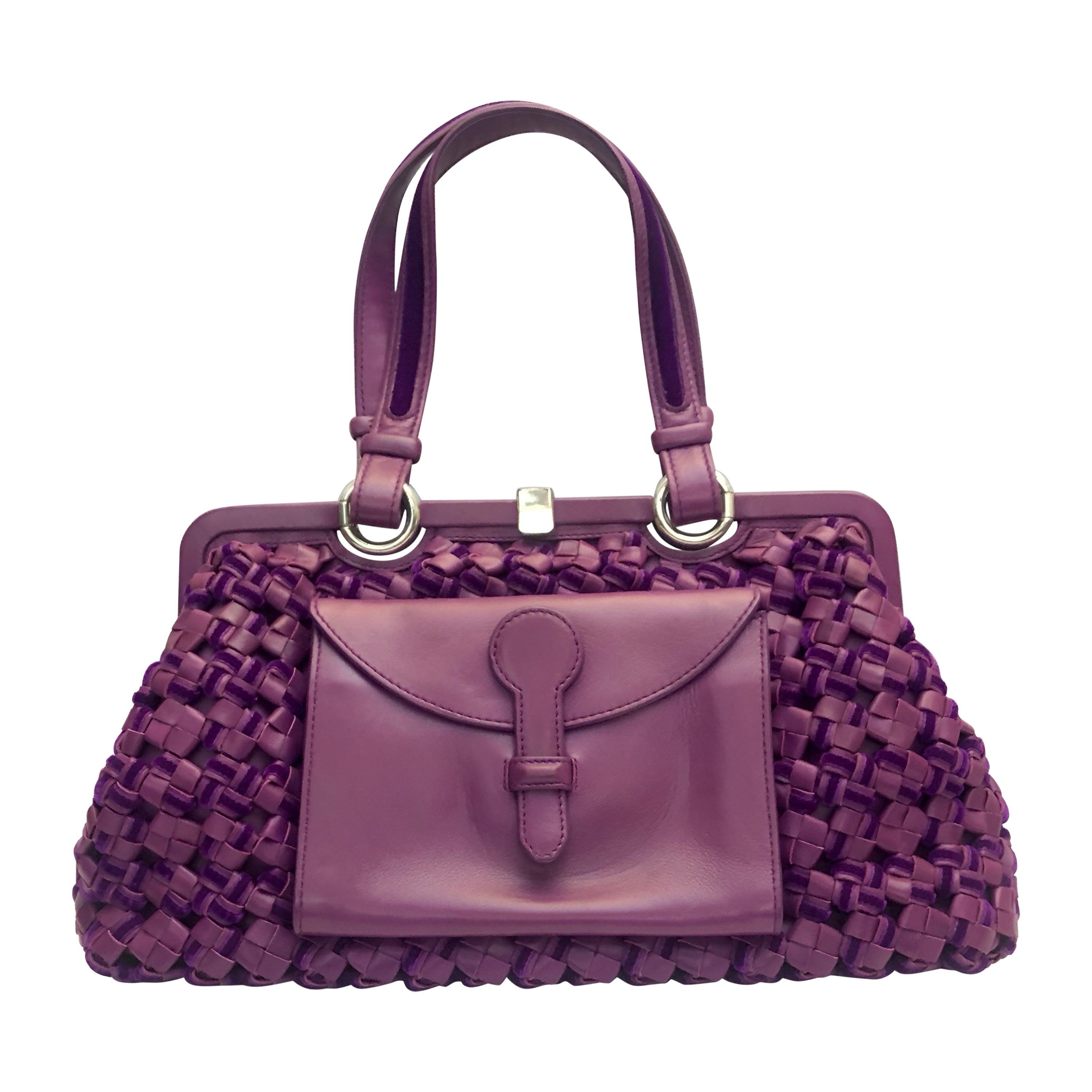 Bottega Veneta purple intrecciato shoulder handle bag For Sale
