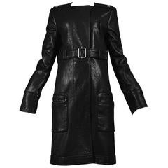 Vintage Balenciaga Black Leather Belted Coat