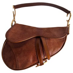 Dior brown lizard embossed saddle bag