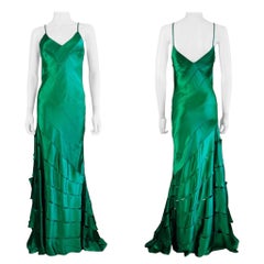 Schönes grünes Vintage F/S 2004 Roberto Cavalli Maxi-Slipkleid mit Meerjungfrauenmuster aus Seide