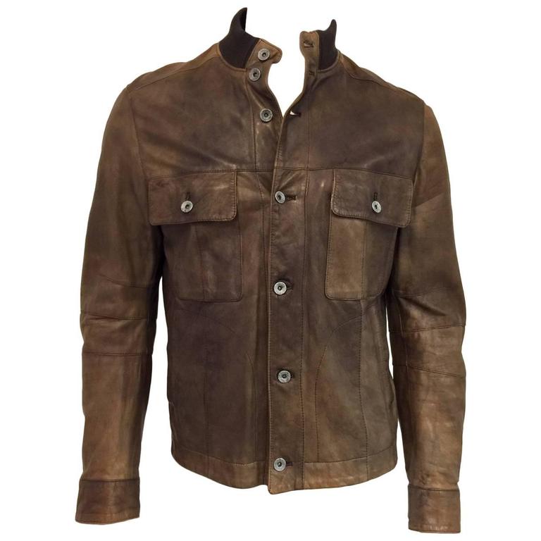 Men's D and G Dolce and Gabbana Leather Bomber Jacket in Shades of ...